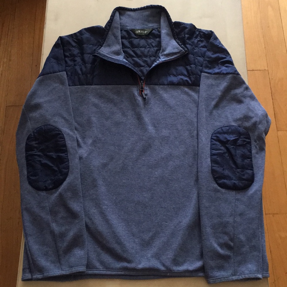 Orvis 1/4 Navy Pullover Sweater Elbow Patch